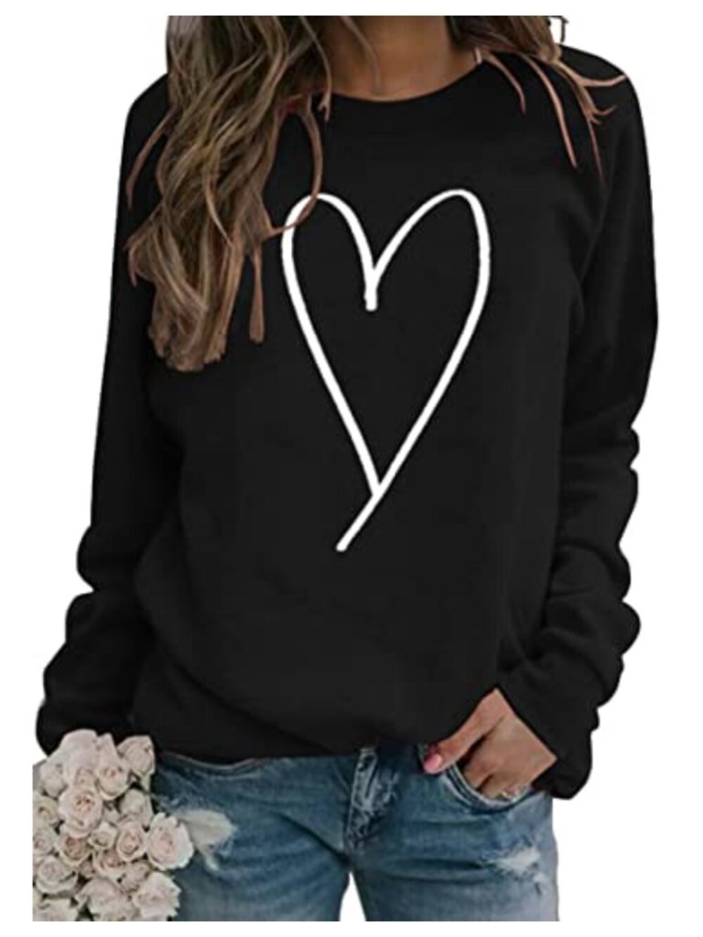 Women Valentine's Day Heart Graphic Long Sleeve Sweatshirt Plus Size Pullover